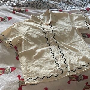 Cream Button-Up Shirt with Black Accents